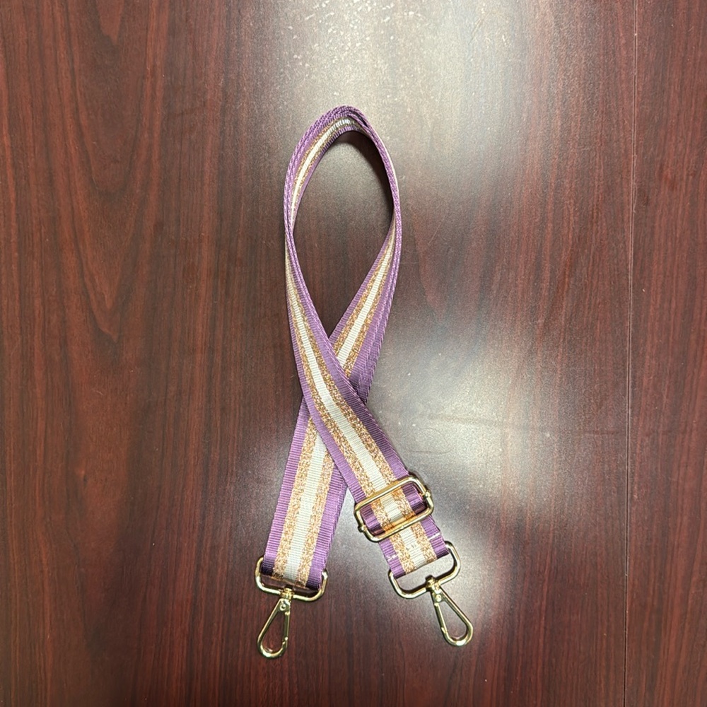 Purple and White Striped Bag Strap